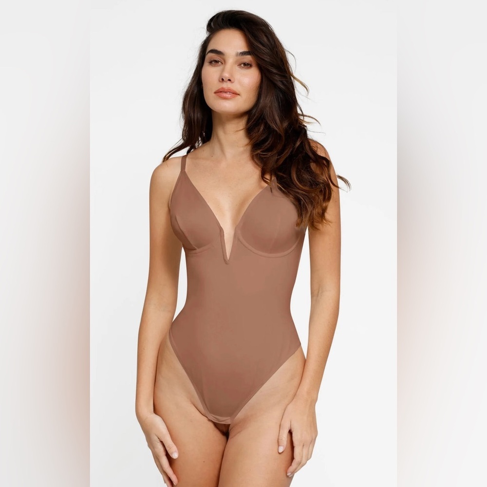 Popilush Shapewear Deep V-Neck Low Back Sculpting Thong Bodysuit